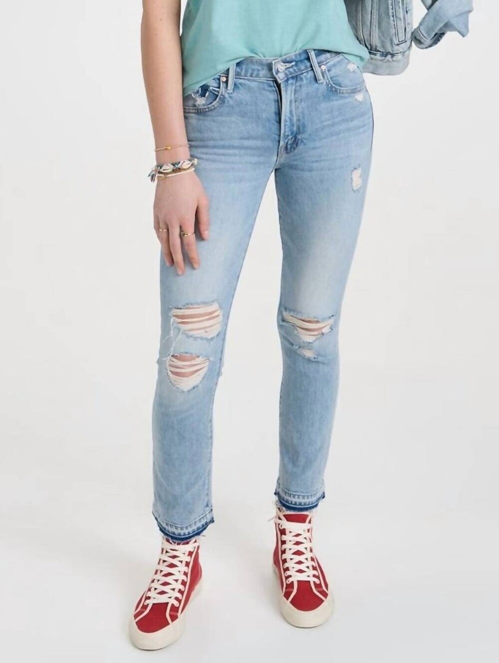 Mother The Rascal Ankle Undone Hem in Vacation Temptation Distressed Jeans